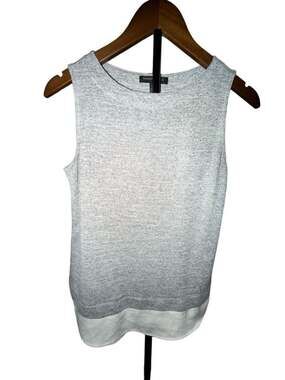 Grey Knit Sleeveless Tank Top with Chiffon Layered Hem Small